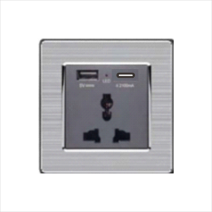 Bộ ổ cắm 3 chấu đa năng và 1 cổng USB + 1 type C cổ điển S2 series MÀU XÁM (C1B437)