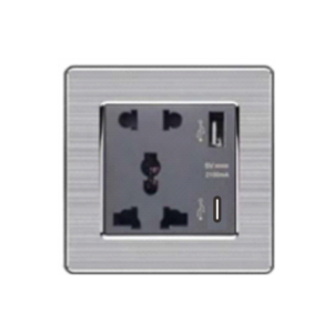 Bộ ổ cắm 3 chấu đa năng và ổ cắm 2 chấu và 1 cổng USB + 1 Type C cổ điển S2 series MÀU XÁM (C1B432)